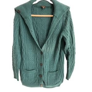 Talbots Teal Green Cable Knit Cardigan Sweater Size Large